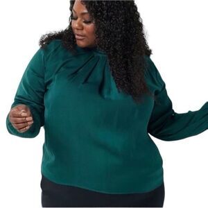 J Jason Wu Twist Neck Blouse in Evergreen Medium